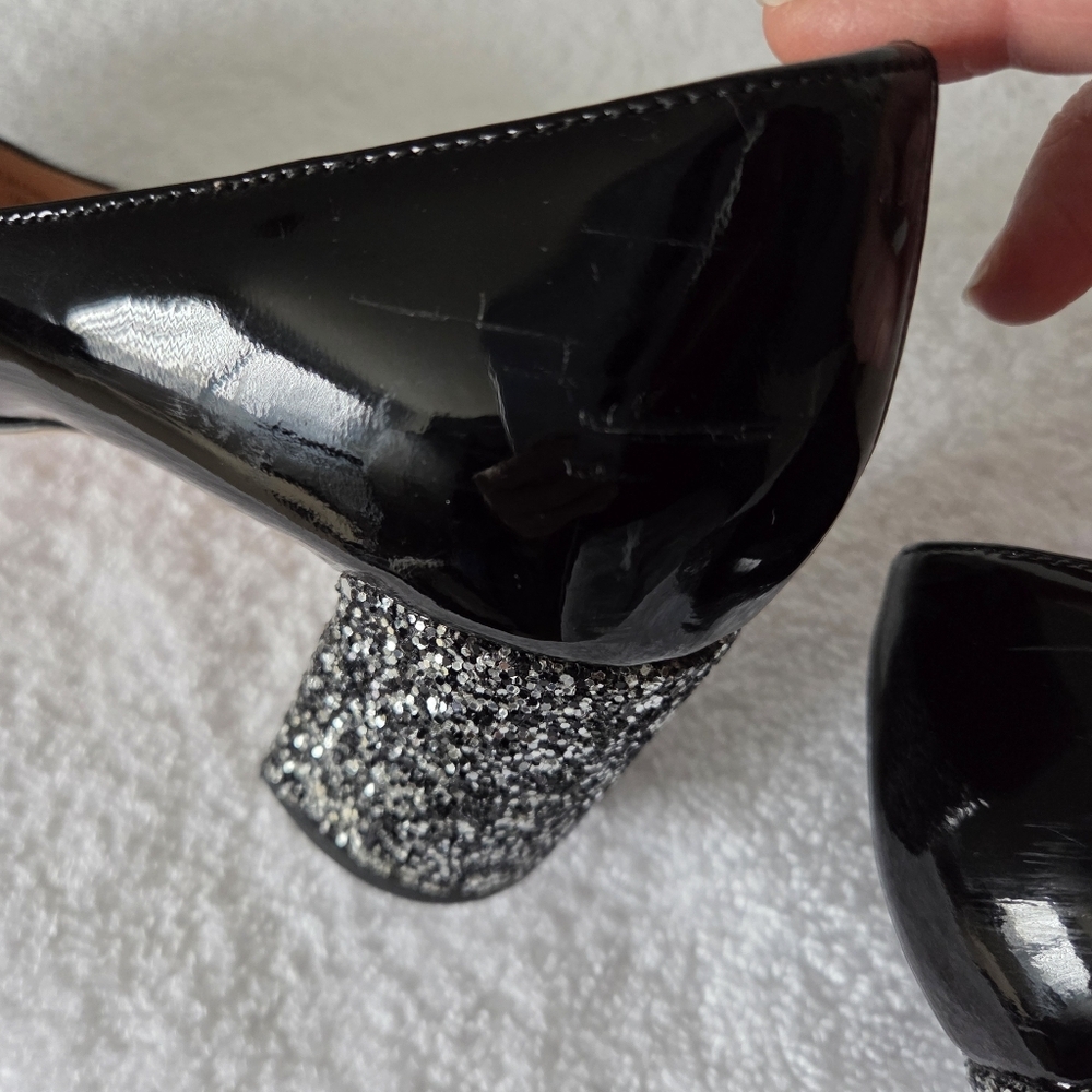 Kate Spade Charlize Glitter Heel Pumps Women's Size 7.5 Patent Leather Black - Picture 9 of 15